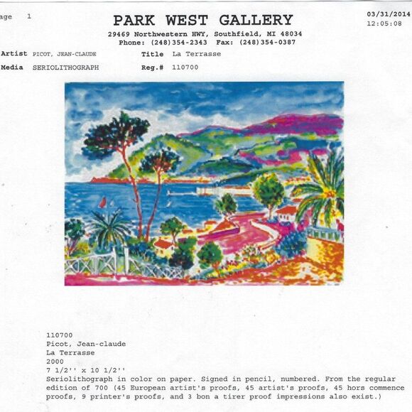 "La Terrasse" by Jean-Claude Picot Seriolithograph - Picture 7 of 7